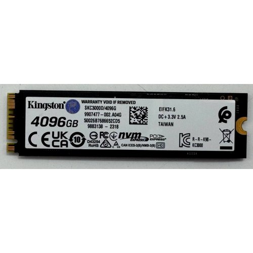 Ssd-диск Kingston KC3000 3D NAND TLC 4TB M.2 (2280 PCI-E) (SKC3000D/4096G) (Восстановлено продавцом, 859363) купить в Украине: Киев, Днепр, Харьков, Одесса  | Проверка совместимости, низкая цена, отзывы, характеристики от TELEMART фото
