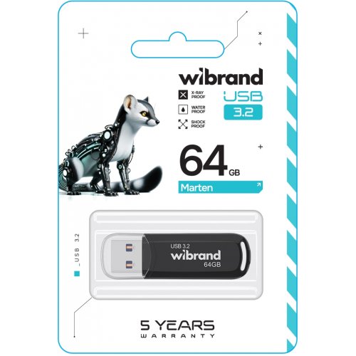 Накопитель Wibrand Marten 64GB USB 3.2 Gen1 (WI3.2/MA64P10B) Black купить в Украине: Киев, Днепр, Харьков, Одесса  | Низкая цена, отзывы, характеристики от TELEMART фото