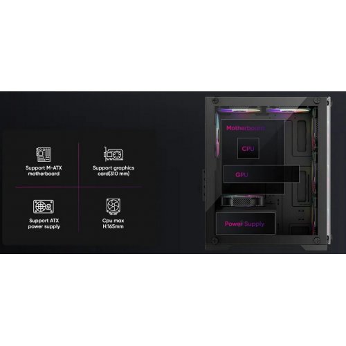 Корпус 1stPlayer X2-M-BK-4F1 без БП Black (Восстановлено продавцом, 860099) купить в Украине: Киев, Днепр, Харьков, Одесса  | Проверка совместимости, низкая цена, отзывы, характеристики от TELEMART фото