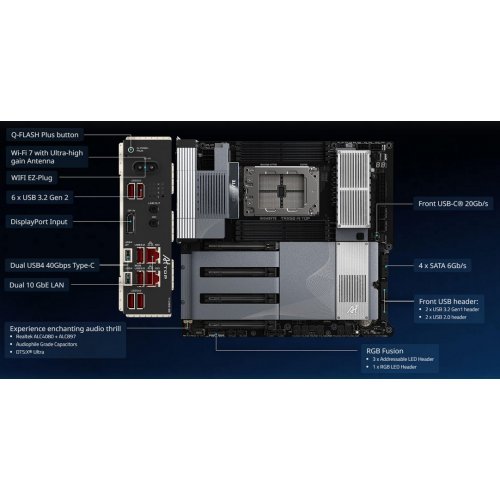 Материнская плата Gigabyte TRX50 AI TOP (sTR5, AMD TRX50) купить в Украине: Киев, Днепр, Харьков, Одесса  | Проверка совместимости, низкая цена, отзывы, характеристики от TELEMART фото