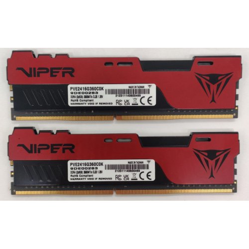 Озп Patriot DDR4 16GB (2x8GB) 3600Mhz Viper Elite II Red (PVE2416G360C0K) (Відновлено продавцем, 860505) купити в Україні: Київ, Львів, Хмельницький, Тернопіль, Івано-Франківськ | Перевірка сумісності, низька ціна, відгуки, характеристики від TELEMART фото