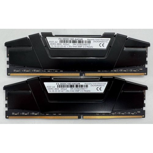Озу G.Skill DDR4 64GB (2x32GB) 3600Mhz Ripjaws V Black (F4-3600C18D-64GVK) (Восстановлено продавцом, 860706) купить в Украине: Киев, Днепр, Харьков, Одесса  | Проверка совместимости, низкая цена, отзывы, характеристики от TELEMART фото
