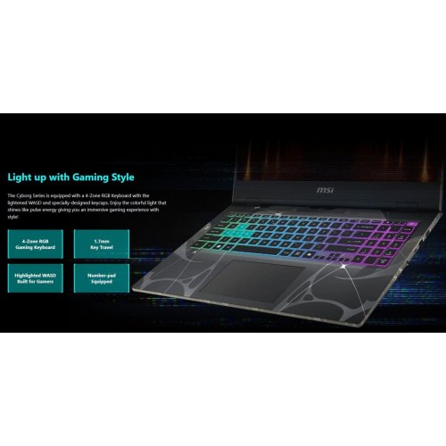 Ноутбук MSI Cyborg 15 (B13WFKG-1033XUA) Translucent Black купити в Україні: Київ, Львів, Хмельницький, Тернопіль, Івано-Франківськ | Низька ціна, відгуки, характеристики від TELEMART фото