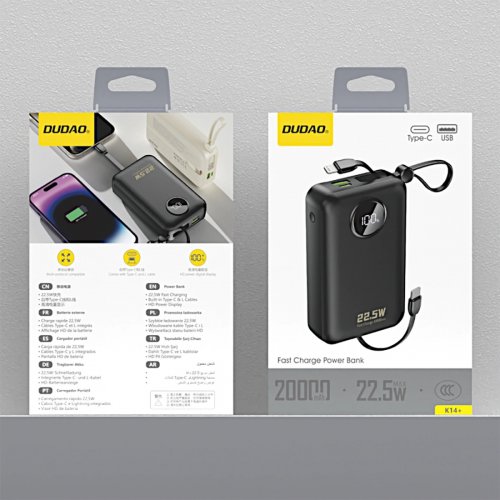 Powerbank Dudao K14+ 20000mAh 22.5W (6977196680016) Black купити в Україні: Київ, Львів, Хмельницький, Тернопіль, Івано-Франківськ | Низька ціна, відгуки, характеристики від TELEMART фото