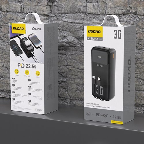 Powerbank Dudao K15 Max 30000mAh 22.5W (6977196682478) Black купить в Украине: Киев, Днепр, Харьков, Одесса  | Низкая цена, отзывы, характеристики от TELEMART фото