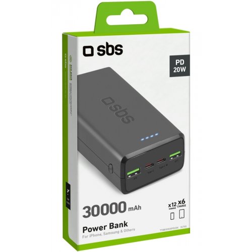 Powerbank SBS 30000mAh 20W (TTBB30000PD20K) Black купить в Украине: Киев, Днепр, Харьков, Одесса  | Низкая цена, отзывы, характеристики от TELEMART фото