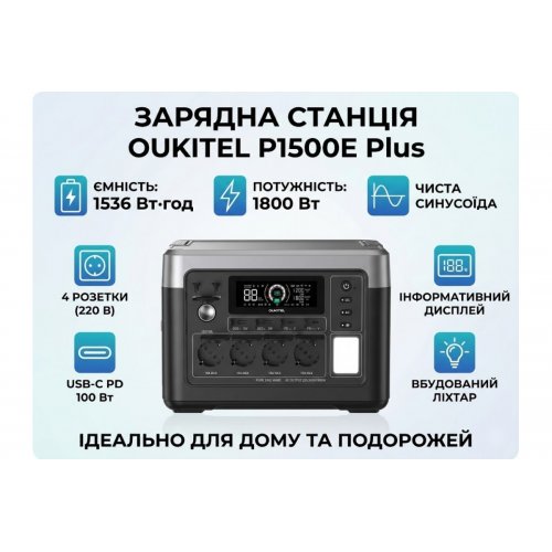 Зарядна станція OUKITEL P1500E Plus 1800W 1536Wh купити в Україні: Київ, Львів, Хмельницький, Тернопіль, Івано-Франківськ | Низька ціна, відгуки, характеристики від TELEMART фото
