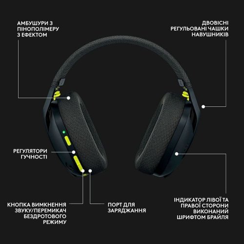 Уценка наушники Logitech G435 Lightspeed (981-001050) Black/Yellow (Вскрытая упаковка, 861326) купить в Украине: Киев, Днепр, Харьков, Одесса  | Низкая цена, отзывы, характеристики от TELEMART фото