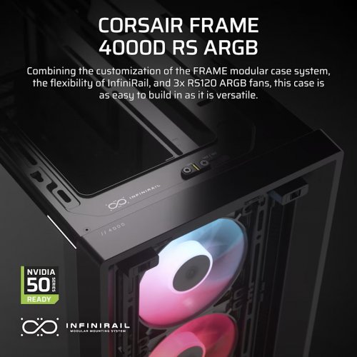 Корпус Corsair FRAME 4000D RS ARGB Tempered Glass без БЖ (CC-9011296-WW) Black купити в Україні: Київ, Львів, Хмельницький, Тернопіль, Івано-Франківськ | Перевірка сумісності, низька ціна, відгуки, характеристики від TELEMART фото