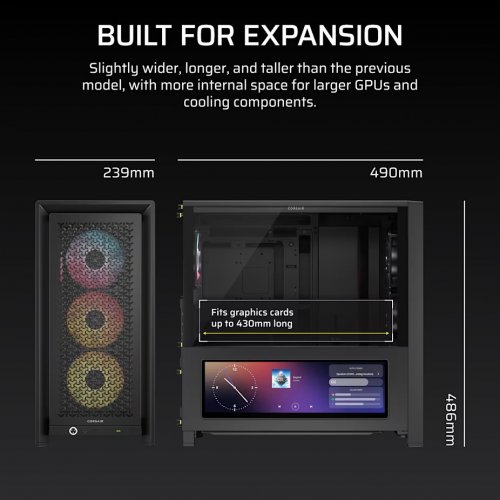 Корпус Corsair FRAME 4000D LCD RS ARGB Tempered Glass без БЖ (CC-9011326-WW) Black купити в Україні: Київ, Львів, Хмельницький, Тернопіль, Івано-Франківськ | Перевірка сумісності, низька ціна, відгуки, характеристики від TELEMART фото