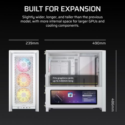 Корпус Corsair FRAME 4000D LCD RS ARGB Tempered Glass без БЖ (CC-9011327-WW) White купити в Україні: Київ, Львів, Хмельницький, Тернопіль, Івано-Франківськ | Перевірка сумісності, низька ціна, відгуки, характеристики від TELEMART фото