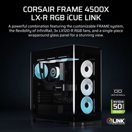 Корпус Corsair FRAME 4500X LX-R RGB Tempered Glass без БЖ (CC-9011316-WW) Black купити в Україні: Київ, Львів, Хмельницький, Тернопіль, Івано-Франківськ | Перевірка сумісності, низька ціна, відгуки, характеристики від TELEMART фото