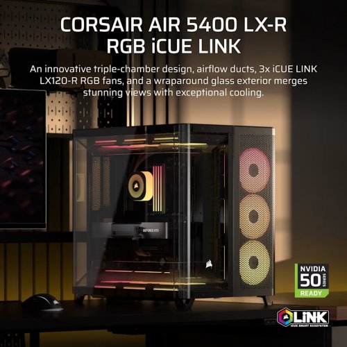 Корпус Corsair AIR 5400 LX-R RGB Tempered Glass без БЖ (CC-9011320-WW) Black купити в Україні: Київ, Львів, Хмельницький, Тернопіль, Івано-Франківськ | Перевірка сумісності, низька ціна, відгуки, характеристики від TELEMART фото