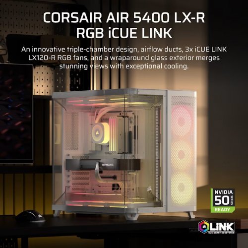 Корпус Corsair AIR 5400 LX-R RGB Tempered Glass без БЖ (CC-9011321-WW) White купити в Україні: Київ, Львів, Хмельницький, Тернопіль, Івано-Франківськ | Перевірка сумісності, низька ціна, відгуки, характеристики від TELEMART фото