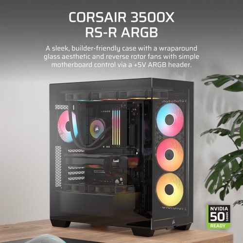 Корпус Corsair 3500X RS-R ARGB Tempered Glass без БЖ (CC-9011322-WW) Black купити в Україні: Київ, Львів, Хмельницький, Тернопіль, Івано-Франківськ | Перевірка сумісності, низька ціна, відгуки, характеристики від TELEMART фото