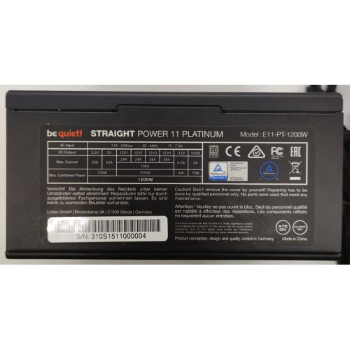 Блок живлення Be Quiet! Straight Power 11 Platinum 1200W (BN310) (Стан нового, 861848) купити в Україні: Київ, Львів, Хмельницький, Тернопіль, Івано-Франківськ | Перевірка сумісності, низька ціна, відгуки, характеристики від TELEMART фото