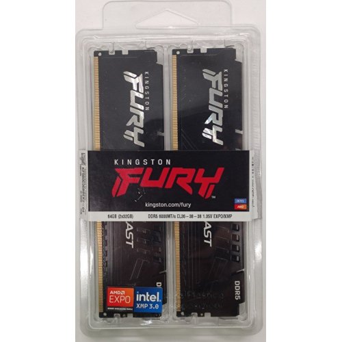 Озп Kingston DDR5 64GB (2x32GB) 6000Mhz FURY Beast Black (KF560C36BBEK2-64) (Відновлено продавцем, 861897) купити в Україні: Київ, Львів, Хмельницький, Тернопіль, Івано-Франківськ | Перевірка сумісності, низька ціна, відгуки, характеристики від TELEMART фото