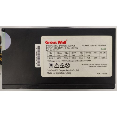 Блок живлення Great Wall 500W (ATX-500SEL-P4) (Відновлено продавцем, 862022) купити в Україні: Київ, Львів, Хмельницький, Тернопіль, Івано-Франківськ | Перевірка сумісності, низька ціна, відгуки, характеристики від TELEMART фото