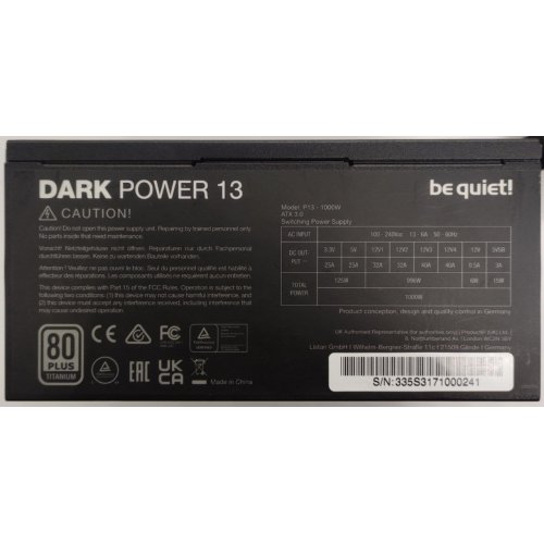 Блок живлення Be Quiet! Dark Power 13 1000W (BN335) (Відновлено продавцем, 862256) купити в Україні: Київ, Львів, Хмельницький, Тернопіль, Івано-Франківськ | Перевірка сумісності, низька ціна, відгуки, характеристики від TELEMART фото