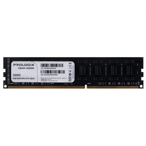 ОЗУ Prologix DDR3 8GB 1600Mhz (PRO8GB1600D3) купить в Украине: Киев, Днепр, Харьков, Одесса  | Проверка совместимости, низкая цена, отзывы, характеристики от TELEMART фото