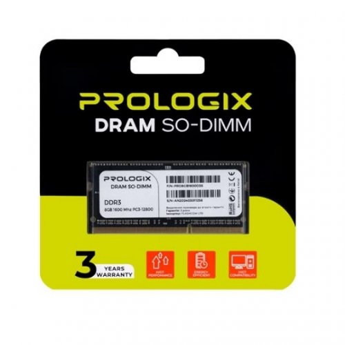 ОЗУ Prologix SODIMM DDR3 8GB 1600Mhz (PRO8GB1600D3S) купить в Украине: Киев, Днепр, Харьков, Одесса  | Проверка совместимости, низкая цена, отзывы, характеристики от TELEMART фото
