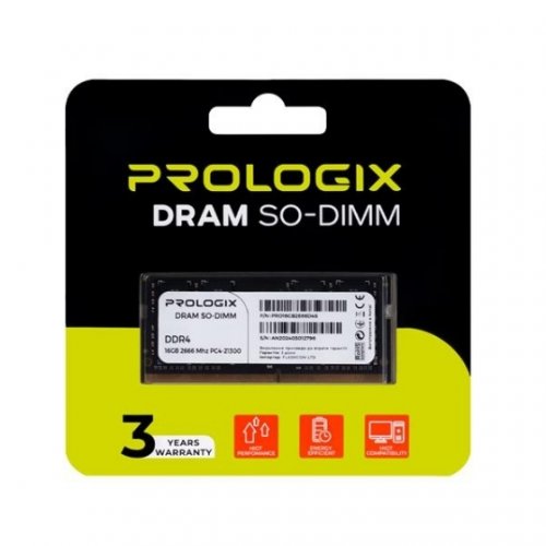 ОЗУ Prologix SODIMM DDR4 16GB 2666Mhz (PRO16GB2666D4S) купить в Украине: Киев, Днепр, Харьков, Одесса  | Проверка совместимости, низкая цена, отзывы, характеристики от TELEMART фото