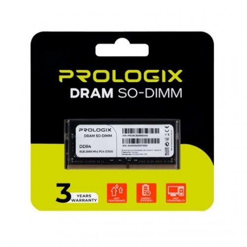 ОЗУ Prologix SODIMM DDR4 8GB 2666Mhz (PRO8GB2666D4S) купить в Украине: Киев, Днепр, Харьков, Одесса  | Проверка совместимости, низкая цена, отзывы, характеристики от TELEMART фото