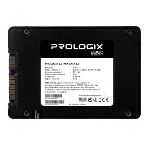 SSD-диск Prologix S360 3D TLC 1TB 2.5" (PRO1000GS360) купити в Україні: Київ, Львів, Хмельницький, Тернопіль, Івано-Франківськ | Перевірка сумісності, низька ціна, відгуки, характеристики від TELEMART фото