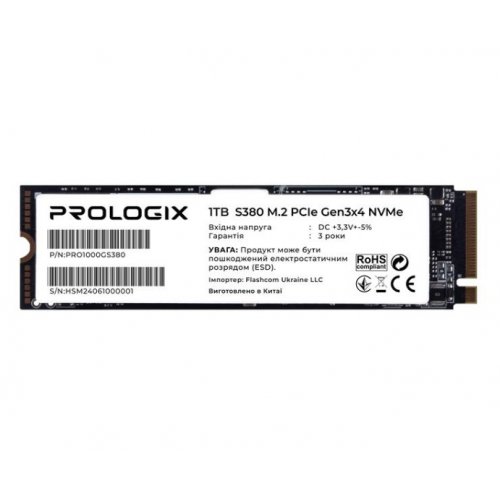 SSD-диск Prologix S380 3D TLC 1TB M.2 (2280 PCI-E) NVMe x4 (PRO1000GS380) купити в Україні: Київ, Львів, Хмельницький, Тернопіль, Івано-Франківськ | Перевірка сумісності, низька ціна, відгуки, характеристики від TELEMART фото