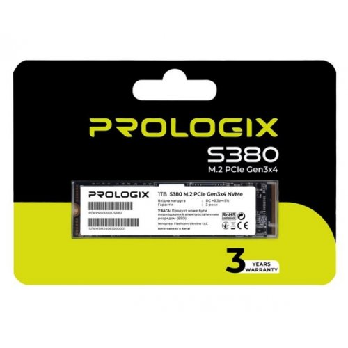 SSD-диск Prologix S380 3D TLC 1TB M.2 (2280 PCI-E) NVMe x4 (PRO1000GS380) купити в Україні: Київ, Львів, Хмельницький, Тернопіль, Івано-Франківськ | Перевірка сумісності, низька ціна, відгуки, характеристики від TELEMART фото