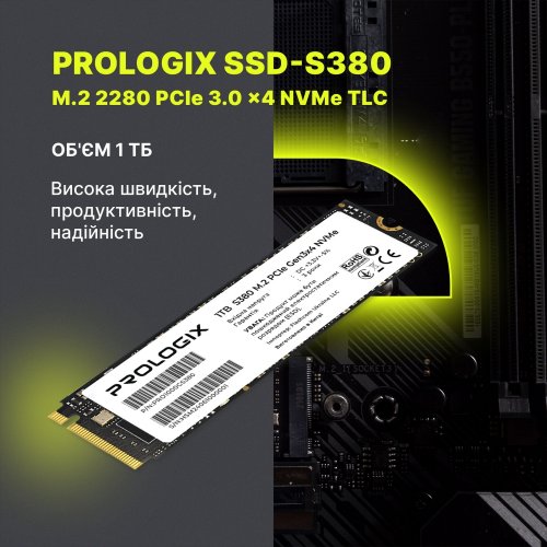 SSD-диск Prologix S380 3D TLC 1TB M.2 (2280 PCI-E) NVMe x4 (PRO1000GS380) купити в Україні: Київ, Львів, Хмельницький, Тернопіль, Івано-Франківськ | Перевірка сумісності, низька ціна, відгуки, характеристики від TELEMART фото