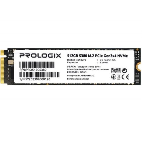 SSD-диск Prologix S380 3D TLC 512GB M.2 (2280 PCI-E) NVMe x4 (PRO512GS380) купити в Україні: Київ, Львів, Хмельницький, Тернопіль, Івано-Франківськ | Перевірка сумісності, низька ціна, відгуки, характеристики від TELEMART фото