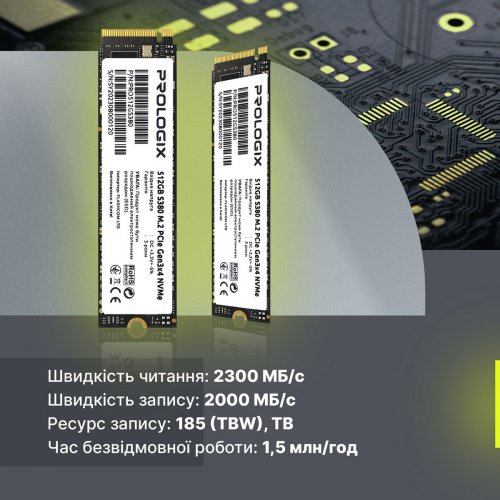 SSD-диск Prologix S380 3D TLC 256GB M.2 (2280 PCI-E) NVMe x4 (PRO256GS380) купити в Україні: Київ, Львів, Хмельницький, Тернопіль, Івано-Франківськ | Перевірка сумісності, низька ціна, відгуки, характеристики від TELEMART фото