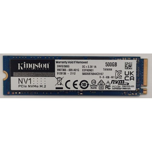 Ssd-диск Kingston NV1 500GB M.2 (2280 PCI-E) NVMe x4 (SNVS/500G) (Восстановлено продавцом, 862952) купить в Украине: Киев, Днепр, Харьков, Одесса  | Проверка совместимости, низкая цена, отзывы, характеристики от TELEMART фото