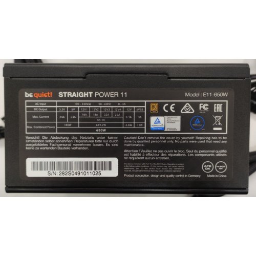 Блок живлення Be Quiet! Straight Power 11 650W (BN282) (Відновлено продавцем, 862986) купити в Україні: Київ, Львів, Хмельницький, Тернопіль, Івано-Франківськ | Перевірка сумісності, низька ціна, відгуки, характеристики від TELEMART фото