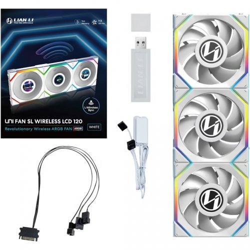 Набор кулеров для корпуса Lian Li Uni Fan SL Wireless LCD 120 3 in 1 (G99.12SLLCD1W3W.00) White купить в Украине: Киев, Днепр, Харьков, Одесса  | Проверка совместимости, низкая цена, отзывы, характеристики от TELEMART фото