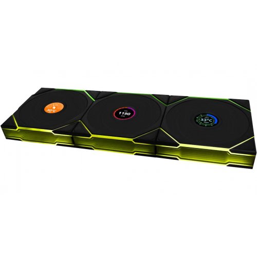 Набір кулерів для корпусу Lian Li Uni Fan TL Wireless LCD 120 3 in 1 (G99.12TLLCD1W3B.00) Black купити в Україні: Київ, Львів, Хмельницький, Тернопіль, Івано-Франківськ | Перевірка сумісності, низька ціна, відгуки, характеристики від TELEMART фото