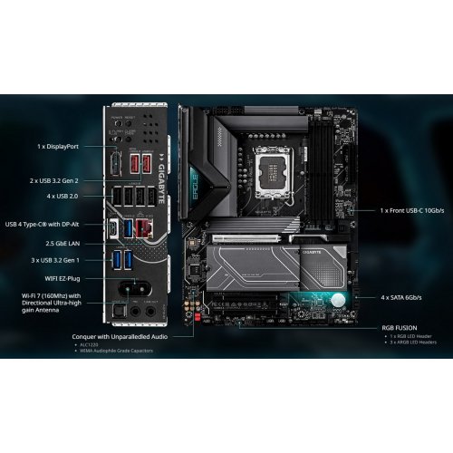 Материнская плата Gigabyte Z890 EAGLE WIFI7 PLUS (s1851, Intel Z890) купить в Украине: Киев, Днепр, Харьков, Одесса  | Проверка совместимости, низкая цена, отзывы, характеристики от TELEMART фото