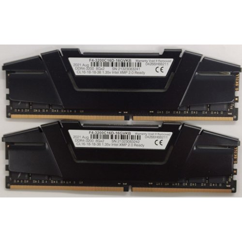 Озу G.Skill DDR4 16GB (2x8GB) 3200Mhz Ripjaws V (F4-3200C16D-16GVKB) (Восстановлено продавцом, 863361) купить в Украине: Киев, Днепр, Харьков, Одесса  | Проверка совместимости, низкая цена, отзывы, характеристики от TELEMART фото