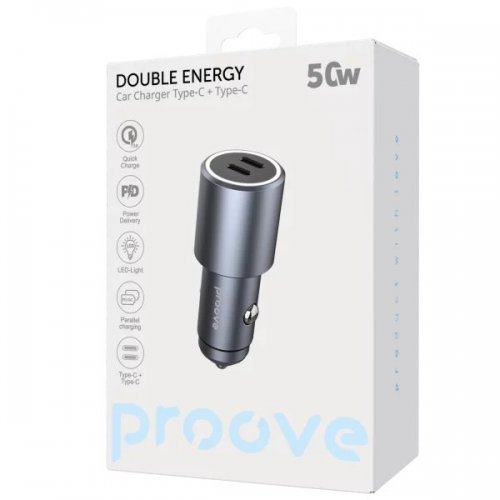 Автомобільний зарядний пристрій Proove Double Energy 2 x USB Type-C 50W (ACDE50022206) Metal Gray купити в Україні: Київ, Львів, Хмельницький, Тернопіль, Івано-Франківськ | Низька ціна, відгуки, характеристики від TELEMART фото