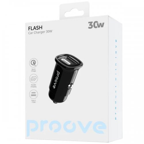 Автомобільний зарядний пристрій Proove Flash USB + USB Type-C 30W (CCFL30111201) Black купити в Україні: Київ, Львів, Хмельницький, Тернопіль, Івано-Франківськ | Низька ціна, відгуки, характеристики від TELEMART фото