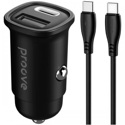 Автомобільний зарядний пристрій Proove Flash USB + USB Type-C 30W + Cable Type-C to Type-C (CCFC30111201) Black купити в Україні: Київ, Львів, Хмельницький, Тернопіль, Івано-Франківськ | Низька ціна, відгуки, характеристики від TELEMART фото