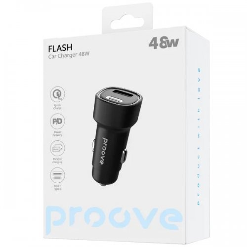 Автомобільний зарядний пристрій Proove Flash USB + USB Type-C 48W (CCFL48111201) Black купити в Україні: Київ, Львів, Хмельницький, Тернопіль, Івано-Франківськ | Низька ціна, відгуки, характеристики від TELEMART фото