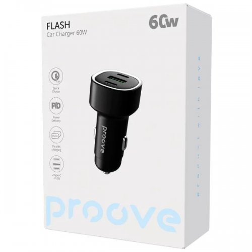 Автомобильное зарядное устройство Proove Flash USB + 2 x USB Type-C 60W (CCFL60111201) Black купить в Украине: Киев, Днепр, Харьков, Одесса  | Низкая цена, отзывы, характеристики от TELEMART фото