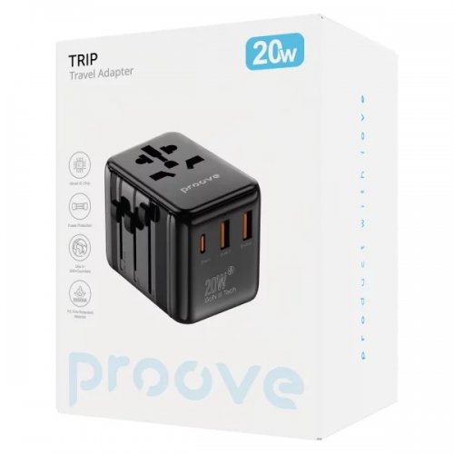 Адаптер для подорожей Proove Trip 2 x USB + USB Type-C 20W (TATL20310001) Black купити в Україні: Київ, Львів, Хмельницький, Тернопіль, Івано-Франківськ | Низька ціна, відгуки, характеристики від TELEMART фото