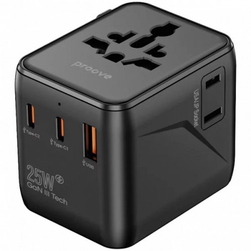 Адаптер для подорожей Proove Trip 2 x USB + USB Type-C 25W (TATL25310001) Black купити в Україні: Київ, Львів, Хмельницький, Тернопіль, Івано-Франківськ | Низька ціна, відгуки, характеристики від TELEMART фото