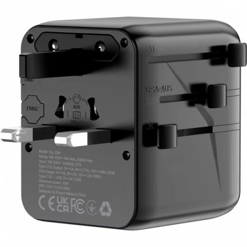 Адаптер для подорожей Proove Trip 2 x USB + USB Type-C 25W (TATL25310001) Black купити в Україні: Київ, Львів, Хмельницький, Тернопіль, Івано-Франківськ | Низька ціна, відгуки, характеристики від TELEMART фото