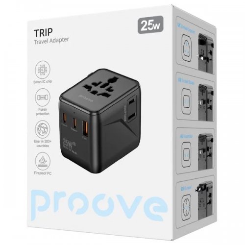 Адаптер для подорожей Proove Trip 2 x USB + USB Type-C 25W (TATL25310001) Black купити в Україні: Київ, Львів, Хмельницький, Тернопіль, Івано-Франківськ | Низька ціна, відгуки, характеристики від TELEMART фото