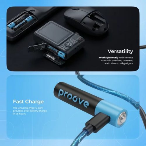 Акумуляторна батарея Proove Compact Energy AAA Li-Ion 740mWh 1.5V 2шт. (RBCE75010008) купити в Україні: Київ, Львів, Хмельницький, Тернопіль, Івано-Франківськ | Низька ціна, відгуки, характеристики від TELEMART фото