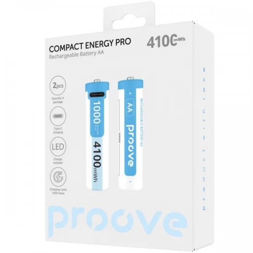 Акумуляторна батарея Proove Compact Energy Pro AA Li-Ion 4100mWh 1.5V 2шт. (RBCE40702002) купити в Україні: Київ, Львів, Хмельницький, Тернопіль, Івано-Франківськ | Низька ціна, відгуки, характеристики від TELEMART фото
